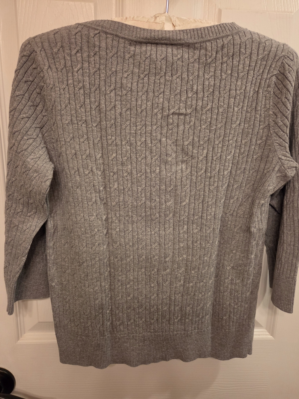 Talbots Light Gray Cable Knit V-Neck Sweater - Picture 2 of 6